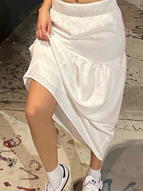 Princess Polly White Midi Skirt with Smocked Waist